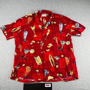 Paradise Found Shirt XL Red Cocktail USA Made Button Up Short Sleeve Mens